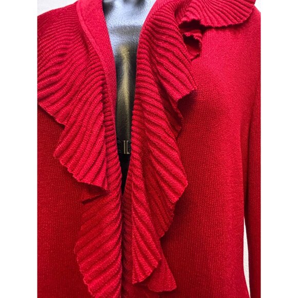 NWOT St. John Red Wool Ruffle Cardigan Long Sleeve Size 12 - Picture 7 of 10